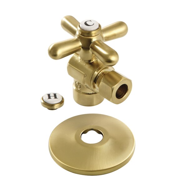Kingston Brass CC43207XK 1/2-Inch Sweat x 3/8-Inch OD Comp Quarter-Turn Angle Stop Valve with Flange, Brushed Brass CC43207XK - main